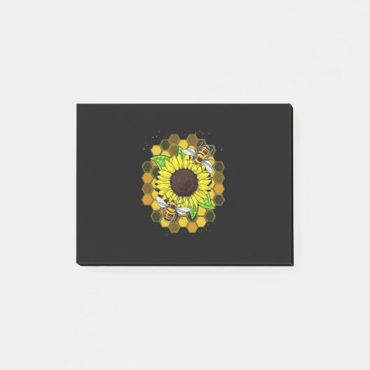 Hippie Sunflower Bees Post-it Klebezettel (Vorderseite)