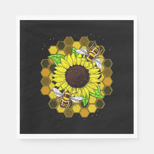 Hippie Sunflower Bees Serviette (Vorderseite)