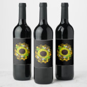 Hippie Sunflower Bees Weinetikett (Flaschen)