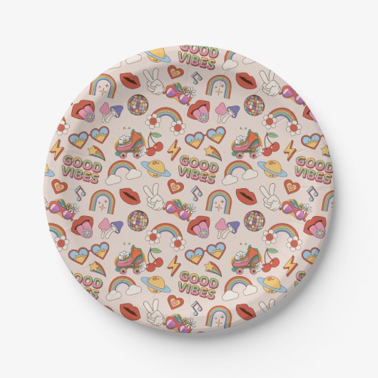 Hippie-Symbole-Muster Pappteller (Vorderseite)