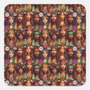 Hippie-Tapete Groovy Psychedelische Friedensära Quadratischer Aufkleber
