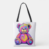 Hippie-Teddybär-Regenbogen-Psychedelisch-Helle-Far Tasche (Rückseite)