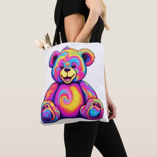 Hippie-Teddybär-Regenbogen-Psychedelisch-Helle-Far Tasche (Von Nahem)