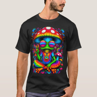 Hippie-Tie-Dye-Frosch mit Pilz-Friedenszeichen T-Shirt