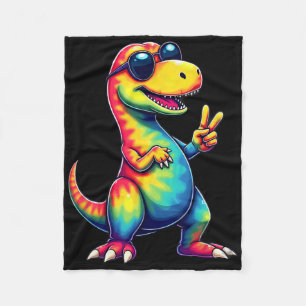 Hippie Tie Dye T-Rex Dino Friedenszeichen  Fleecedecke