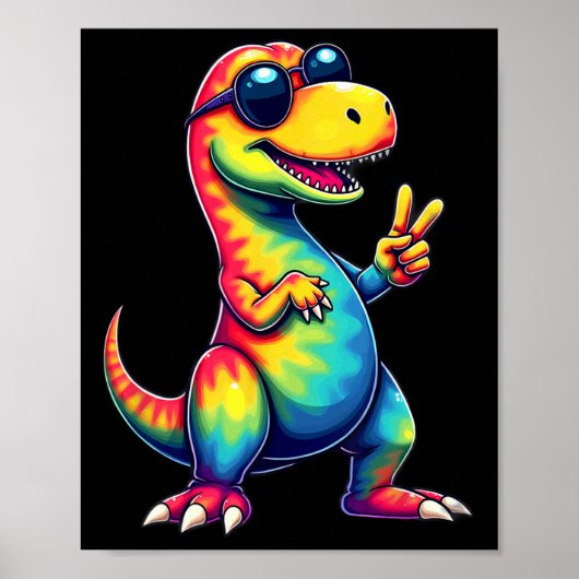 Hippie Tie Dye T-Rex Dino Friedenszeichen Poster (Vorne)