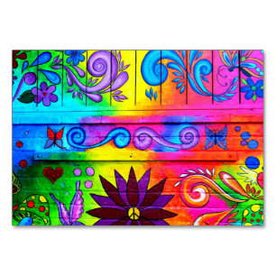 Hippie-Tischkarte des Groovy 70 Tischnummer