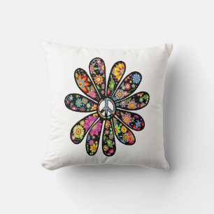 Hippie Trippy Blume Power Peace Sign Floral Kissen