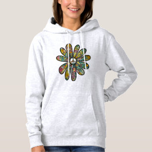 Hippie Trippy Blume Power Peace Sign Seventies Hoodie