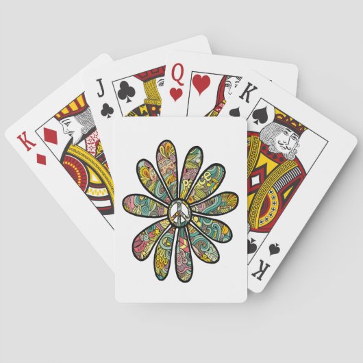 Hippie Trippy Blume Power Peace Sign Seventies Spielkarten (Rückseite)