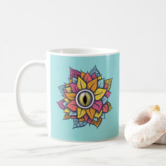 Hippie Trippy Eye Blume Colorful Psychedelic Kaffeetasse (Mit Donut)