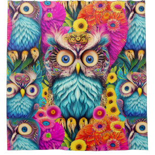 Hippie Trippy Psychedelic Colorful Owl Duschvorhang