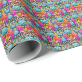 Hippie Trippy Psychedelic Colorful Owl Geschenkpapier (Rolleneckpunkt)