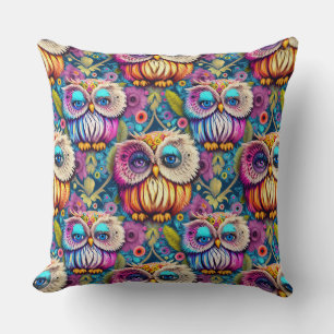 Hippie Trippy Psychedelic Colorful Owl Kissen