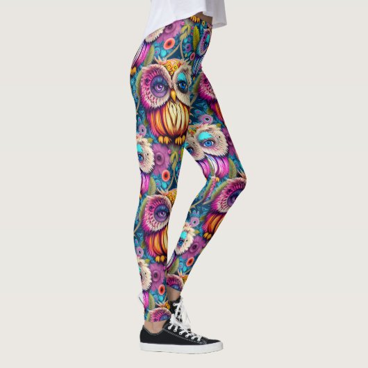 Hippie Trippy Psychedelic Colorful Owl Leggings (Rechts)