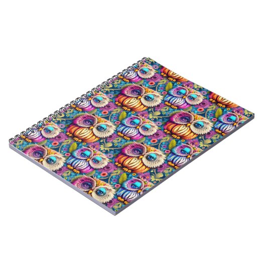 Hippie Trippy Psychedelic Colorful Owl Notizblock (Linke Seite)