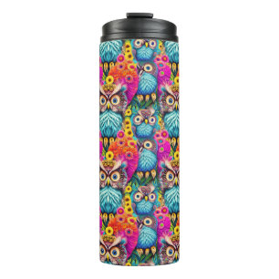 Hippie Trippy Psychedelic Colorful Owl Thermosbecher