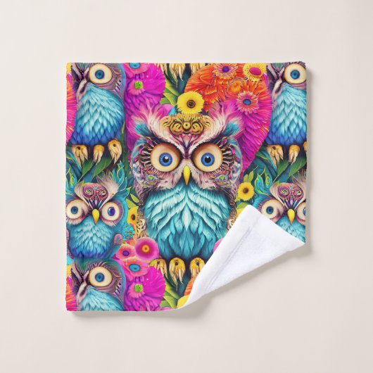 Hippie Trippy Psychedelic Colorful Owl Waschlappen (Waschlappen)