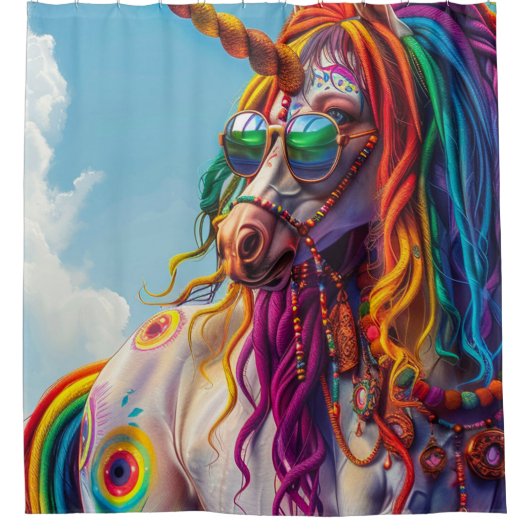 Hippie Unicorn Duschvorhang (Vorderseite)