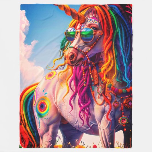 Hippie Unicorn Fleecedecke (Vorderseite)