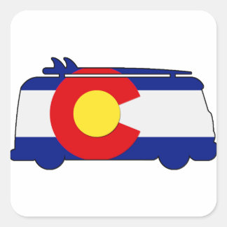 Hippie Van - Colorado Quadratischer Aufkleber