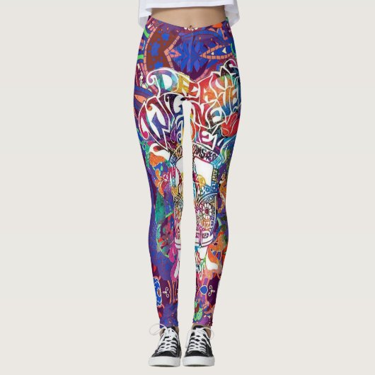 Hippie Van Dreams Hope Peace Liebe Gefärbte Krawat Leggings (Vorderseite)