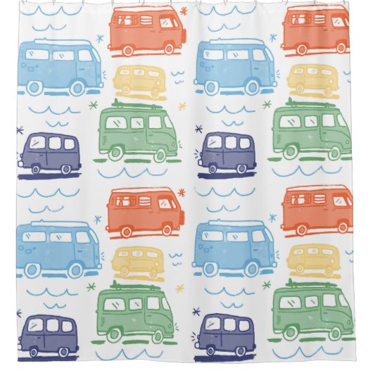 Hippie Van: Farbenfrohe 70er Pattern Duschvorhang (Vorderseite)