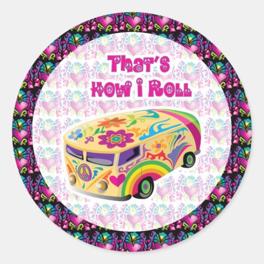 Hippie van how i roll mit Groovy Herzen Runder Aufkleber (Vorderseite)