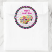 Hippie van how i roll mit Groovy Herzen Runder Aufkleber (Tasche)