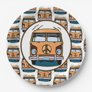 Hippie Van Retro Vintag Style Geburtstag der 70er Pappteller