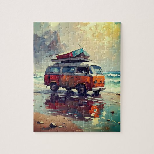 Hippie Van Seascape Traveler Mood Art Puzzle (Vertikal)