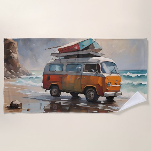 Hippie Van Seascape Traveler Mood Art Strandtuch (Vorderseite)