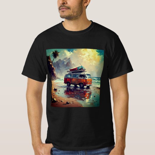 Hippie Van Seascape Traveler Mood Art T-Shirt (Vorderseite)