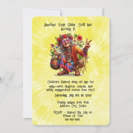 Hippie Vibes Senior Birthday - Groovy Milestone Einladung (Vorderseite)