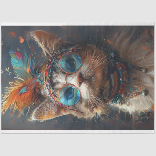 Hippie Vintag Feline Cat Decoupage Seidenpapier (Vorderseite)