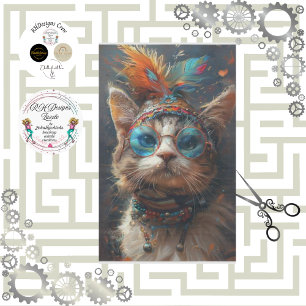 Hippie Vintage Feline Katze Decoupage Seidenpapier