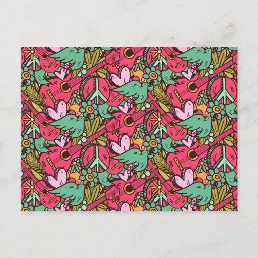 Hippie-Vögel und Friedenszeichen Postkarte (Vorderseite)