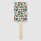 Hippie-Volks kunst Blumen-Patchwork mit Vögeln Fächer (Rückseite)