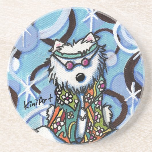 Hippie Westie HundeUntersetzer Sandstein Untersetzer (Vorne)