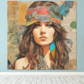 Hippie Woman Collage der 1970er Jahre Leinwanddruck (Insitu (Holzboden))