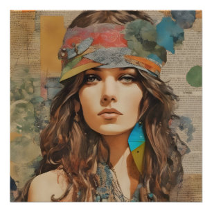 Hippie Woman Collage der 1970er Jahre Poster