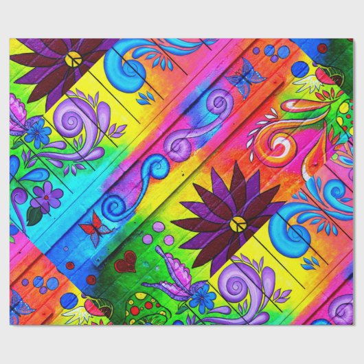 Hippiesiebziger jahre psychedelische Diagonale Geschenkpapier (Flach)