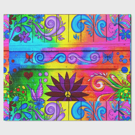 Hippiesiebziger jahre psychedelisches buntes geschenkpapier (Flach)