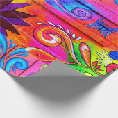 Hippiesiebziger jahre psychedelisches buntes geschenkpapier (Ecke)