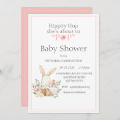 Hippity Hop Bunny Pink Moderne Babydusche Einladung (Vorne/Hinten)