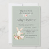 Hippity Hop Bunny Watercolor Moderne Babydusche Einladung (Vorderseite)