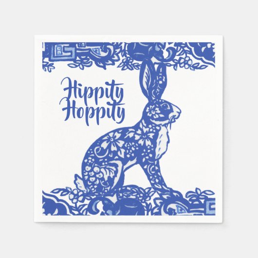 Hippity Hoppity Bunny Rabbit Blue Willow Oaster Serviette (Vorderseite)