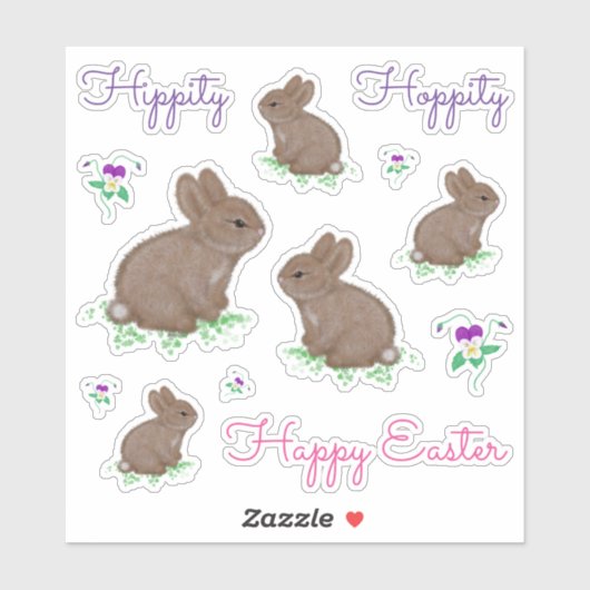 Hippity Hoppity Happy Oaster Bunnies und Blume Aufkleber (Blatt)