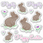 Hippity Hoppity Happy Oaster Bunnies und Blume Aufkleber (Vorderseite)