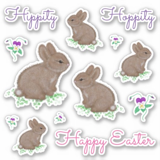 Hippity Hoppity Happy Oaster Bunnies und Blume Aufkleber (Vorderseite)